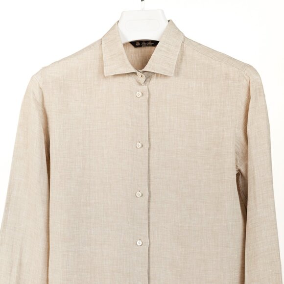 Loro Piana Oatmeal Linen Long-Sleeve Buttoned Shirt - Picture 3 of 9